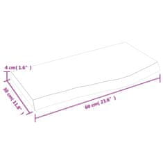 Vidaxl Stenska polica temno rjava 60x30x(2-4) cm trdna hrastovina