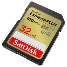 SanDisk Extreme PLUS 32 GB pomnilniška kartica SDHC 100 MB/s in 60 MB/s, UHS-I, razred 10, U3, V30