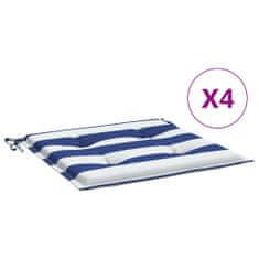 Vidaxl Blazine za vrtne stole 4 kosi modro bele črte 50x50x3 cm