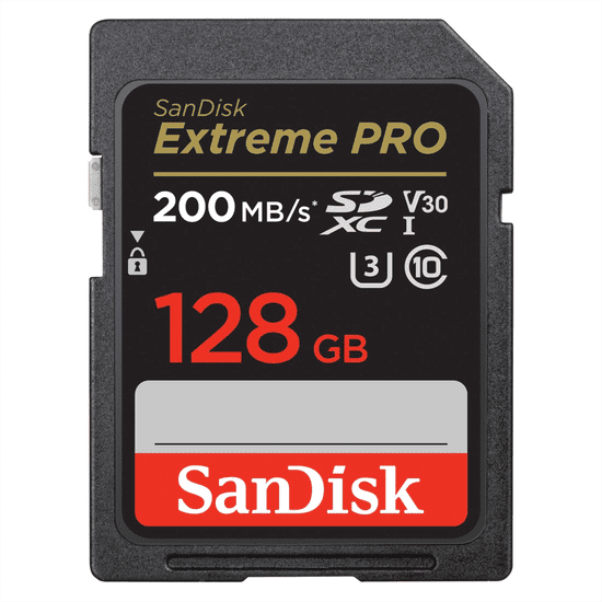 SanDisk Spominska kartica Extreme PRO 128 GB SDXC 200 MB/s in 90 MB/s, UHS-I, razred 10, U3, V30