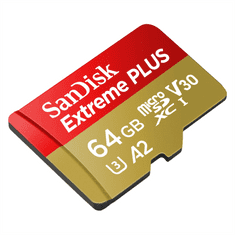 SanDisk Extreme PLUS microSDXC 64 GB + SD adapter 200 MB/s in 90 MB/s A2 C10 V30 UHS-I U8