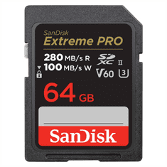 SanDisk Extreme PRO 64 GB V60 UHS-II kartice SD, 280/100 MB/s,V60,C10,UHS-II