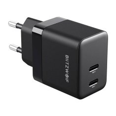 Blitzwolf omrežni polnilec blitzwolf bw-s22, gan, 2x usb-c, 35 W (črn)