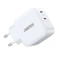 Choetech choetech pd6009 2x usb-c 20w omrežni polnilec (bela)