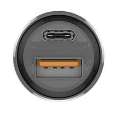 Budi avtomobilski polnilec budi 30 W, USB + USB-C, pd + qc 3.0 (siva)