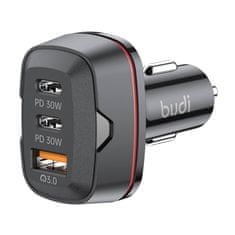 Budi avtomobilski polnilec budi, usb + 2x usb-c, 60w, pd + qc (črn)