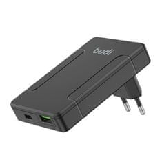 Budi Budi univerzalni omrežni polnilec, usb + usb-c, pd 65w + adapterji eu/uk/us/au (črn)