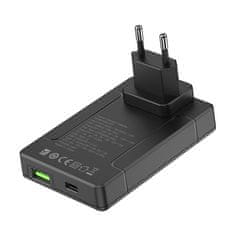 Budi Univerzalni omrežni polnilnik, USB + USB-C, PD 65W + EU/UK/US/AU adapterji (črn)