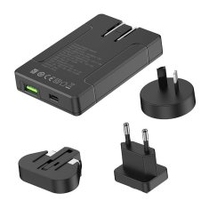 Budi Univerzalni omrežni polnilnik, USB + USB-C, PD 65W + EU/UK/US/AU adapterji (črn)