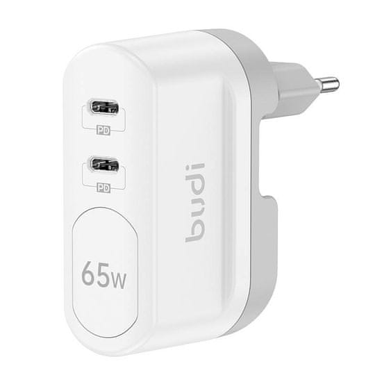 Budi 2xUSB-C 65W polnilec (bel)