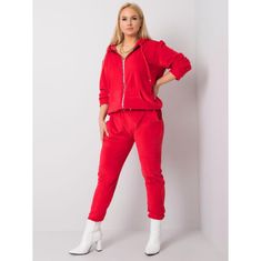 RELEVANCE Ženski velur komplet plus size MICHELL rdeča RV-KMPL-5961.18X_358486 3XL