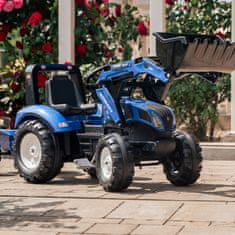Falk New Holland Modri traktor s pedali in prikolico od 3 let