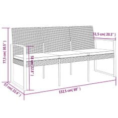 Vidaxl Vrtna klop s tremi sedišči z blazinami rjav PP ratan