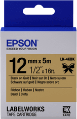 Epson Epsonov pladenj za etikete - satenast trak, LK-4KBK črna/zlata, 12 mm (5 m)