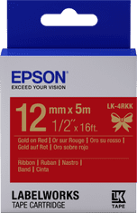 Epson Epsonov pladenj za etikete - satenast trak, LK-4HKK, zlat/rdeč, 12 mm (5 m)