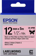 Epson Epsonov pladenj za etikete - satenast trak, LK-4HKK, črna/rožnata, 12 mm (5 m)