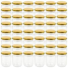 Vidaxl Stekleni kozarci z zlatimi pokrovi 48 kosov 230 ml