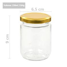Vidaxl Stekleni kozarci z zlatimi pokrovi 48 kosov 230 ml