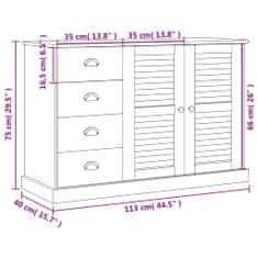 Vidaxl Komoda s predali VIGO 113x40x75 cm bela trdna borovina