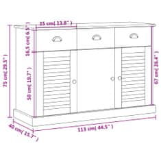 Vidaxl Komoda s predali VIGO 113x40x75 cm bela trdna borovina