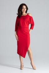 Lenitif Ženska midi obleka Belalon K479 rdeča XL