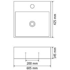 Vidaxl Umivalnik z odprtino za pipo črna keramika 60,5x42,5x14,5 cm