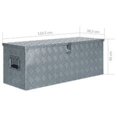 Vidaxl Skrinja iz aluminija 110,5 x 38,5 x 40 cm srebrne barve