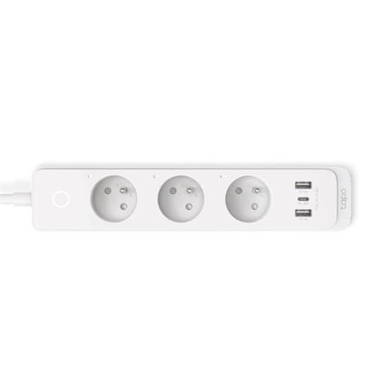 TP-Link Pametna vtičnica Tapo P300 3x francoska vtičnica, 2x USB, 1x USB C, 230V regulacija prek IP, oblaka, WiFi