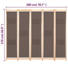 Vidaxl Paravan 5-delni 200x170x4 cm rjavo blago