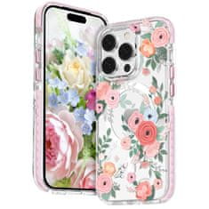 Kingxbar Magnetni etui s cvetličnim potiskom za iPhone 14 Plus MagSafe Flora Series rose