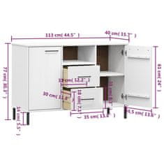 Vidaxl Komoda s kovinskimi nogami bela 113x40x77 cm trden les OSLO