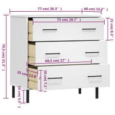 Vidaxl Komoda s 3 predali bela 77x40x79,5 cm trden les OSLO