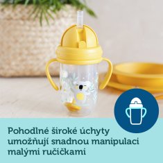 Canpol babies Skodelica za nedoseganje s slamico in utežjo Eksotične živali 270 ml rumena, 6m+