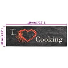 Vidaxl Kuhinjska preproga pralna napis Cooking črna 60x180 cm žamet