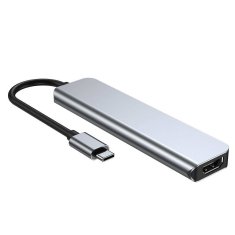 slomart razdelilnik 6v1 usb hub usb-c na 2xusb + hdmi + usb-c + čitalnik sd kartic + micro sd adapter tech-protect v4-hub siva