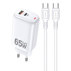 slomart Gan 65w omrežni polnilec (usb tip c + usb) + 100w 1m usb-c - usb-c kabel kakusiga dual port eu charger ksc-690 white