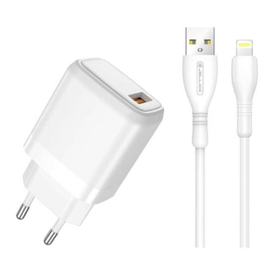 slomart omrežni polnilec 18w usb 3.0 + usb - lightning kabel jellico a77 bela