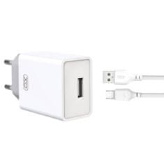 slomart omrežni polnilec 2,4a usb + kabel 1m usb - micro usb xo l93 bela