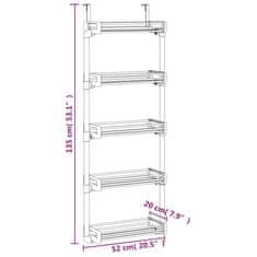 Vidaxl Organizator za vrata s 5 policami 52x20x135 cm aluminij