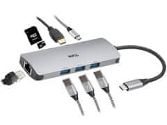 EMAVO ADAPTER EMAVO A-4, USB-C, HDMI 4K, USB 3.0, PDW 100W, ETH, rjava škatla