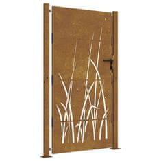 Vidaxl Vrtna vrata 105x205 cm Corten jeklo dizajn trave