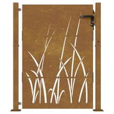 Vidaxl Vrtna vrata 105x130 cm Corten jeklo dizajn trave