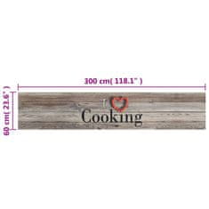 Vidaxl Kuhinjska preproga pralna napis Cooking siva 60x300 cm žamet