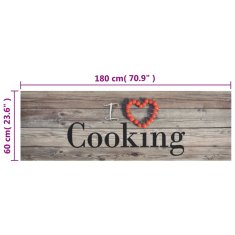 Vidaxl Kuhinjska preproga pralna napis Cooking siva 60x180 cm žamet