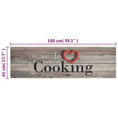 Vidaxl Kuhinjska preproga pralna napis Cooking siva 45x150 cm žamet