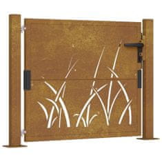 Vidaxl Vrtna vrata 105x105 cm Corten jeklo dizajn trave