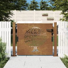 shumee vidaXL Vrtna vrata 105x105 cm Corten jeklo dizajn drevesa