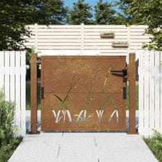 shumee vidaXL Vrtna vrata 105x105 cm Corten jeklo dizajn trave