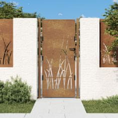 Vidaxl Vrtna vrata 105x205 cm Corten jeklo dizajn trave