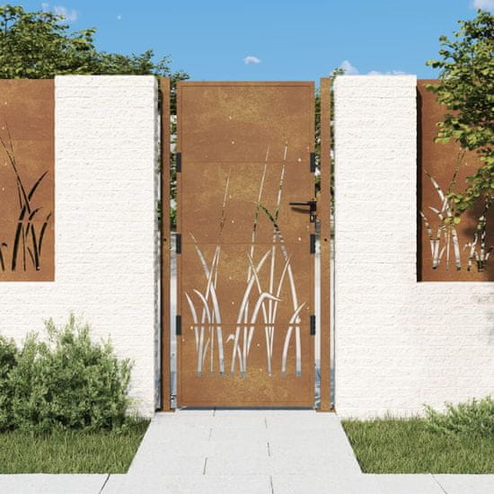 Vidaxl Vrtna vrata 105x180 cm Corten jeklo dizajn trave